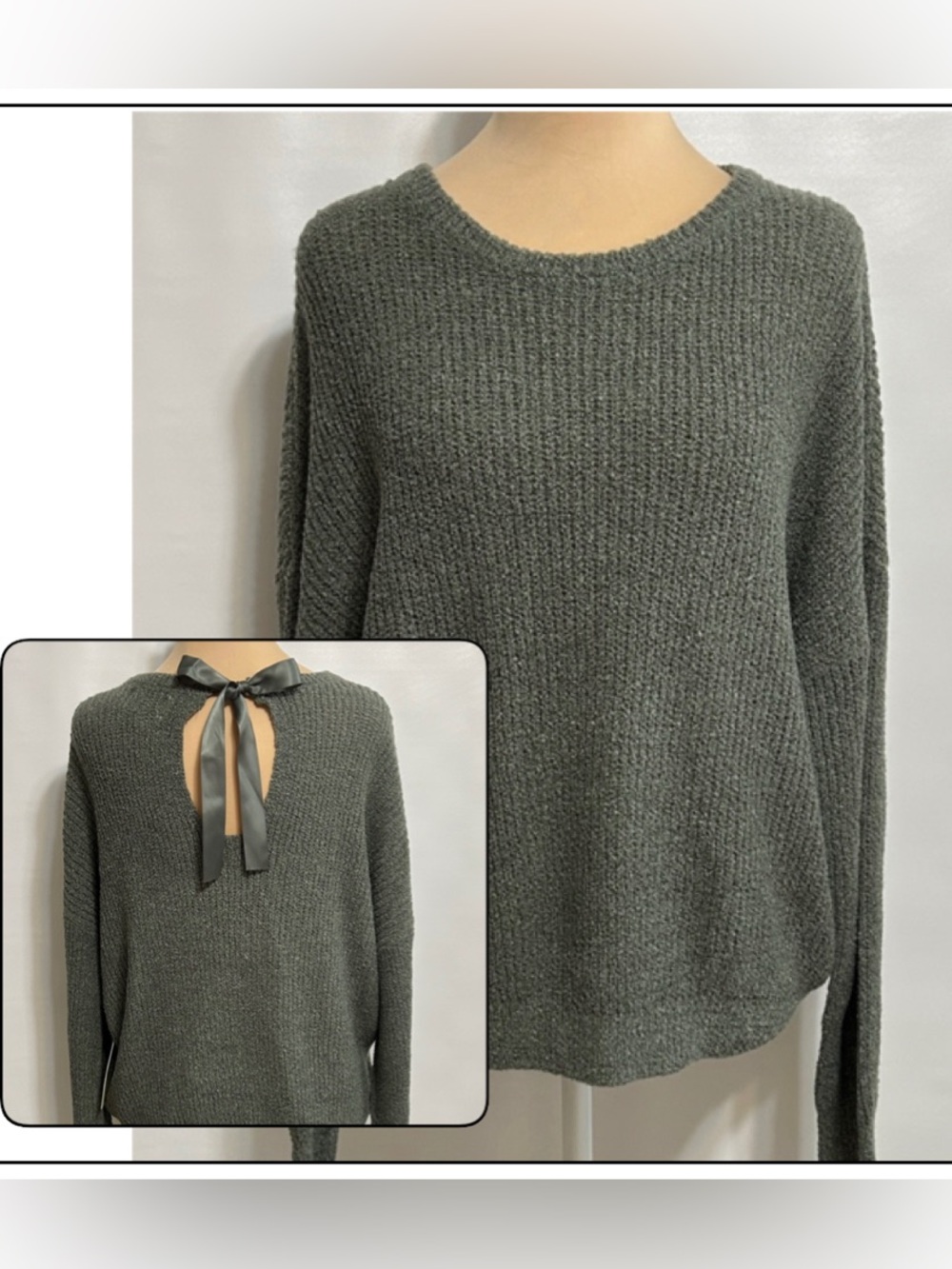 NWT Sweet Wanderer Green Crew Neck Dolman Long Sleeve Sweater Tie Back Size XL